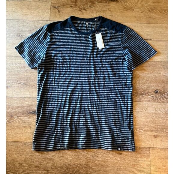 Adriano Goldschmied Mens Black Striped Short Sleeve T-shirt Size XL NWT - Picture 1 of 3
